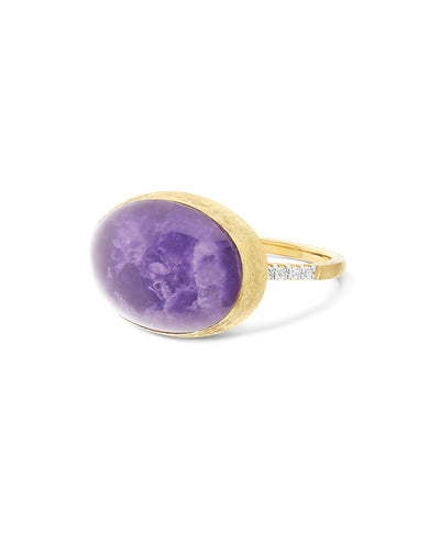 Ring Violetta "Boules" aus graviertem gold, diamanten, lepidolith und perlmutt (gross)