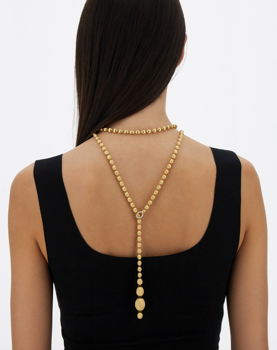 Collana iconica "IVY" convertibile con boules in oro incise a mano e diamanti (lunga)