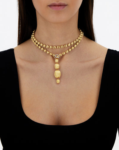 Collana iconica "IVY" convertibile con boules in oro incise a mano e diamanti (lunga)