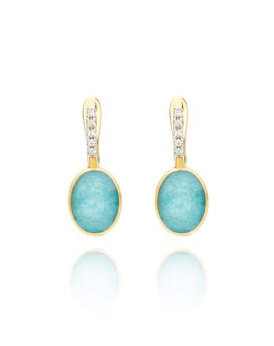 "Boules"  Anice Ciliegine gold, rock crystal, and amazonite ball drop earrings with diamonds details (Small)