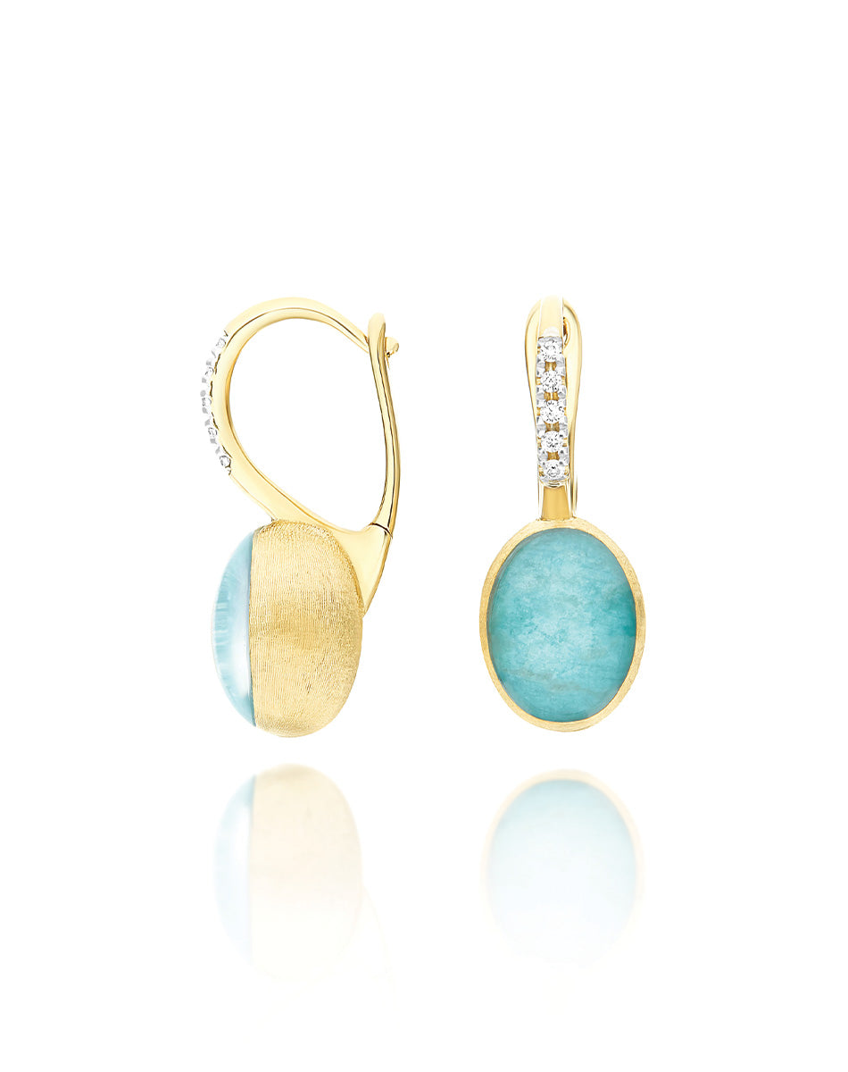 "Boules"  Anice Ciliegine gold, rock crystal, and amazonite ball drop earrings with diamonds details (Small)