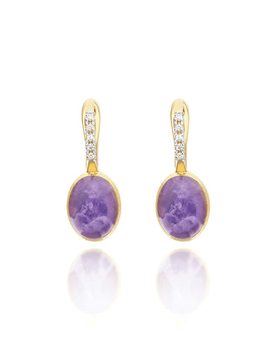 Ohrringe Ciliegine Violetta "Boules" aus graviertem gold, diamanten, lepidolith und perlmutt (klein)