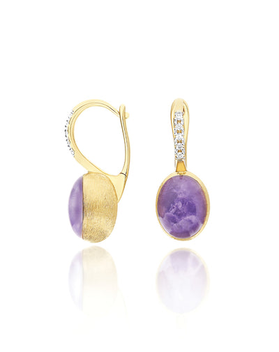 Ohrringe Ciliegine Violetta "Boules" aus graviertem gold, diamanten, lepidolith und perlmutt (klein)