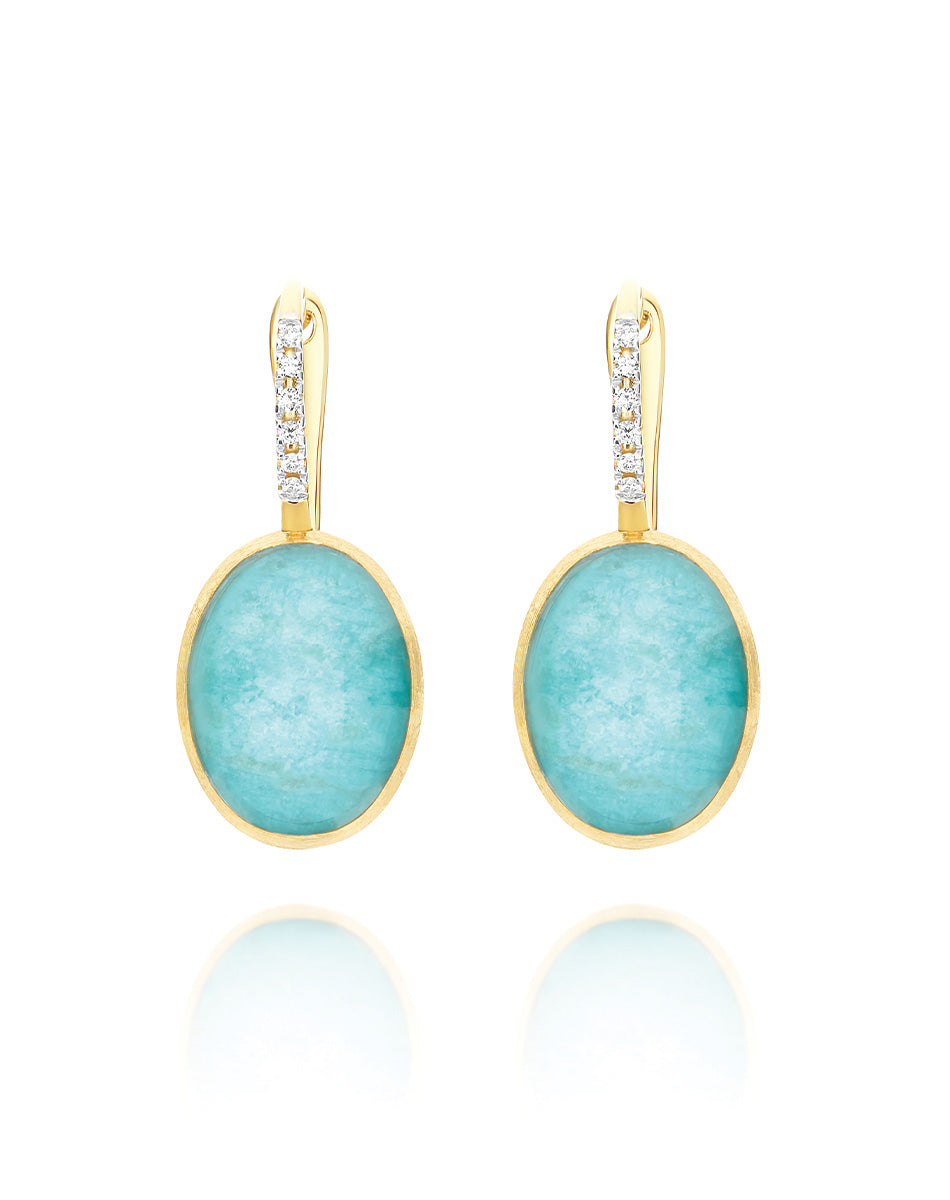 "Boules"  Anice Ciliegine gold, rock crystal, and amazonite ball drop earrings with diamonds details (Medium)