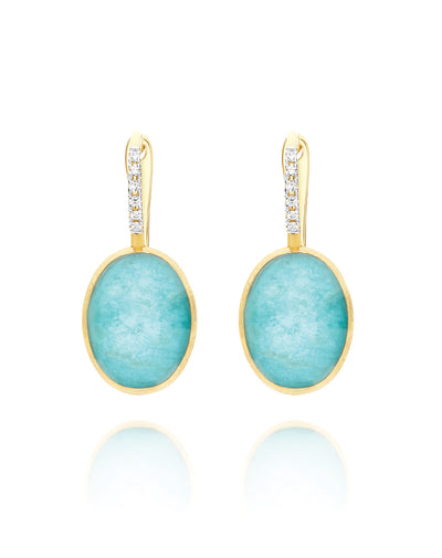 "Boules"  Anice Ciliegine gold, rock crystal, and amazonite ball drop earrings with diamonds details (Medium)