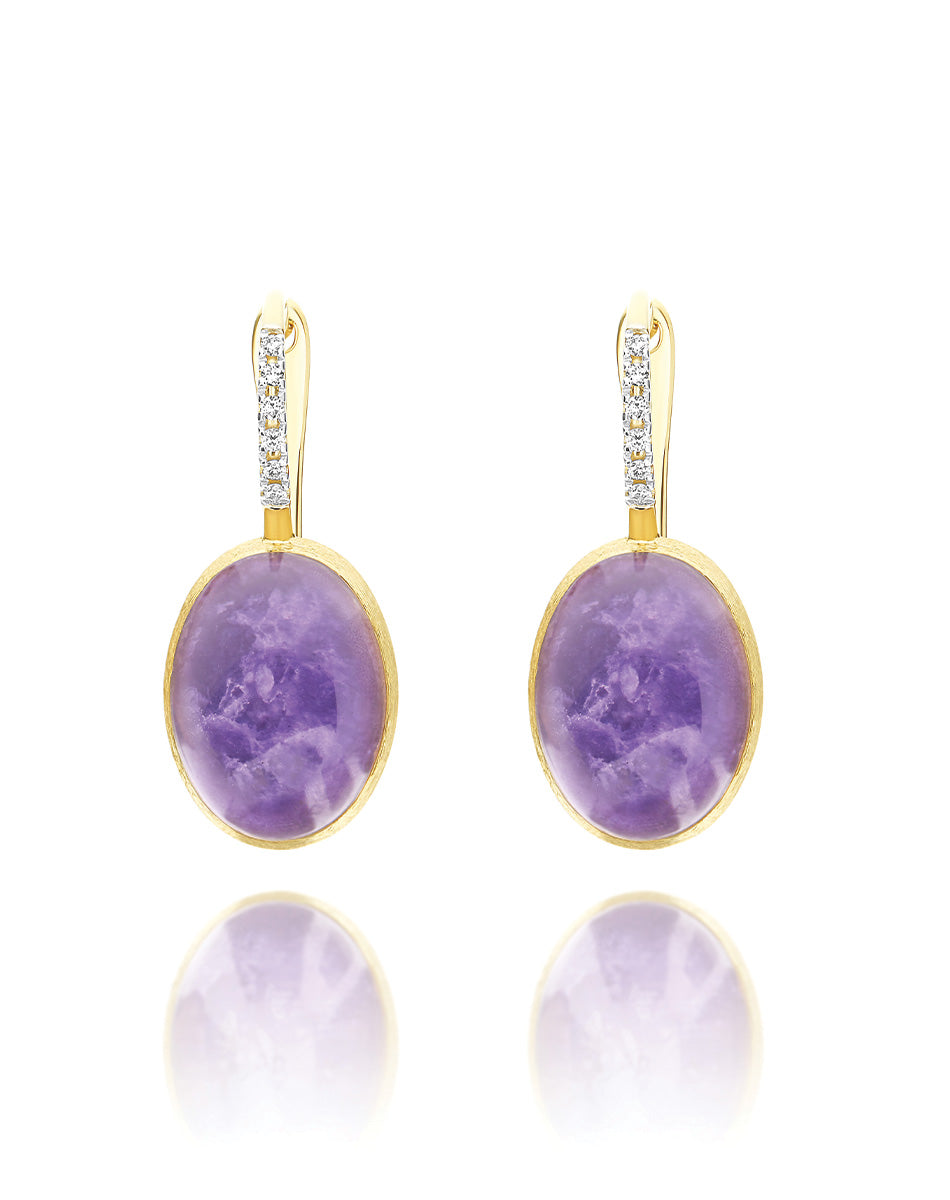 Ohrringe Ciliegine Violetta "Boules" aus graviertem gold, diamanten, lepidolith und perlmutt (mittel)