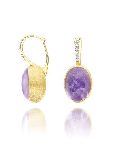 Ohrringe Ciliegine Violetta "Boules" aus graviertem gold, diamanten, lepidolith und perlmutt (mittel)