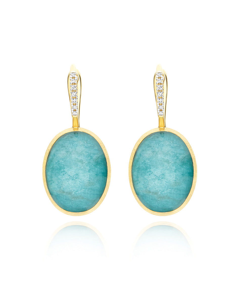 "Boules"  Anice Ciliegine gold, rock crystal, and amazonite ball drop earrings with diamonds details (Large)