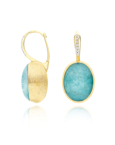 "Boules"  Anice Ciliegine gold, rock crystal, and amazonite ball drop earrings with diamonds details (Large)