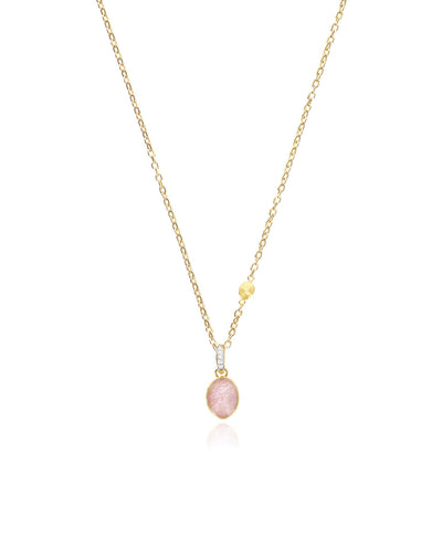 "Boules" Rosolio charm in hand-engraved gold, diamonds, rock crystal, strawberry quartz, and mother-of-pearl (small)