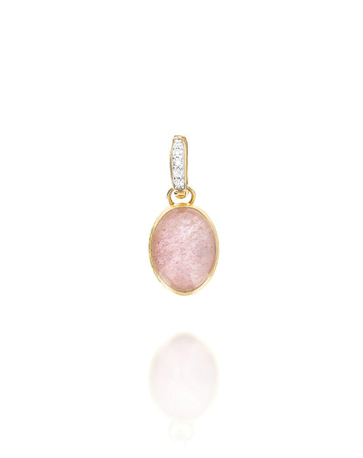 "Boules" Rosolio charm in hand-engraved gold, diamonds, rock crystal, strawberry quartz, and mother-of-pearl (small)