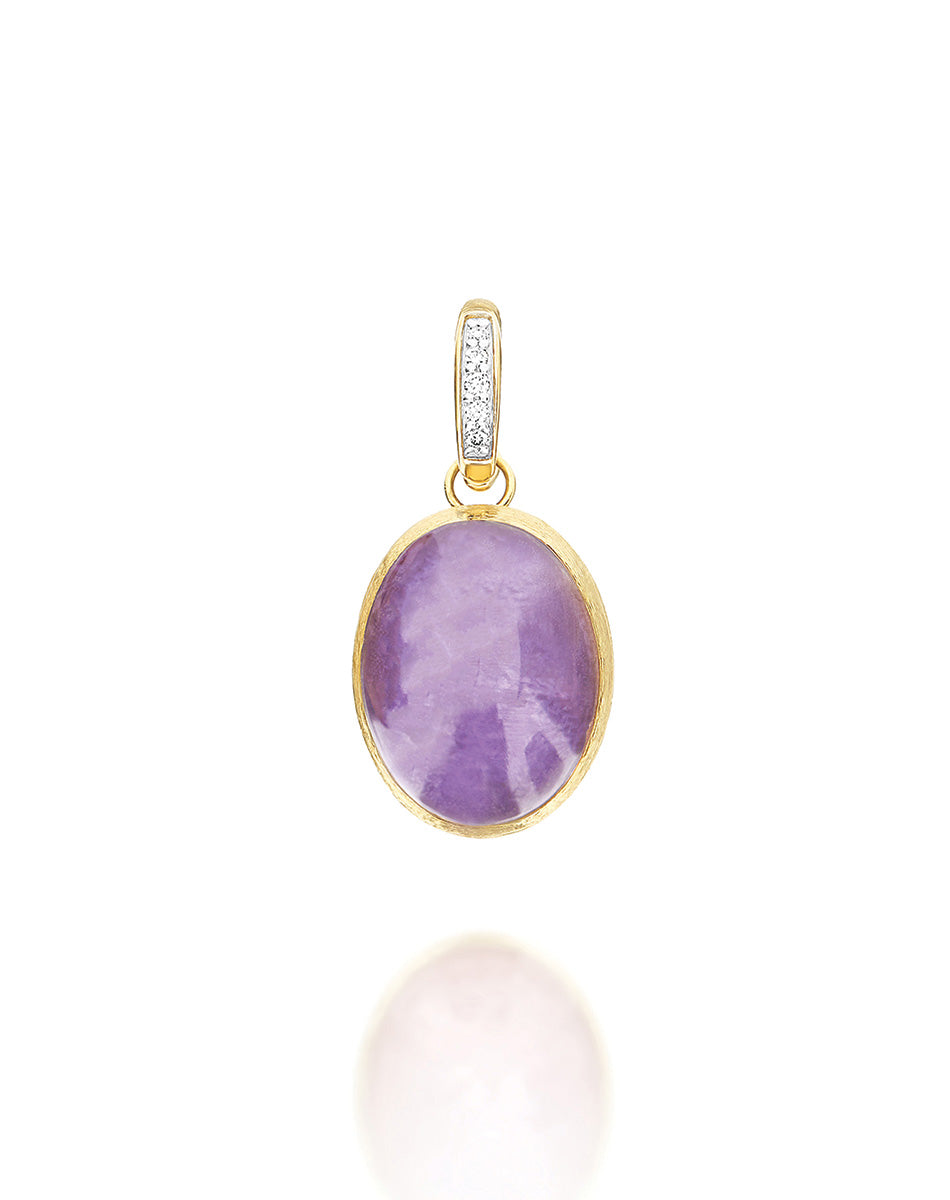 "Boules" Violetta charm in hand-engraved gold, diamonds, lepidolite, and mother-of-pearl (medium)