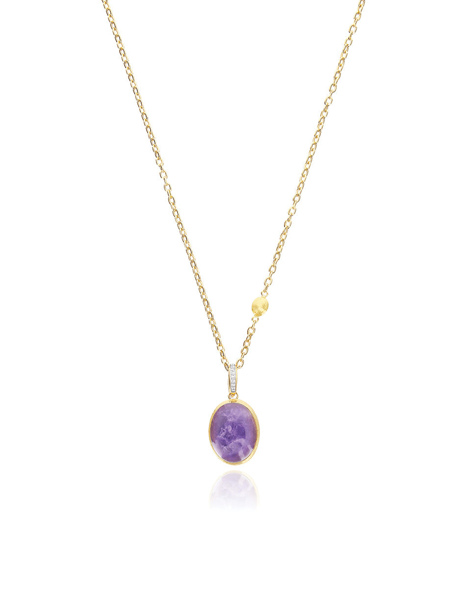 Charm Violetta "Boules" in oro inciso, diamanti, lepidolite e madreperla (medio)