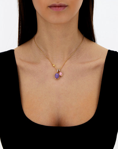 Charm Violetta "Boules" in oro inciso, diamanti, lepidolite e madreperla (medio)