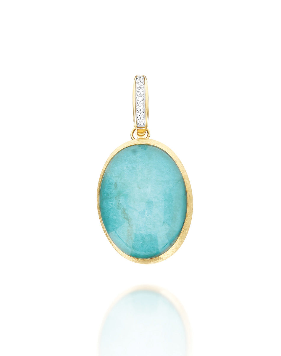 "Boules" Anice charm in hand-engraved gold, diamonds, amazonite, and mother-of-pearl (large)