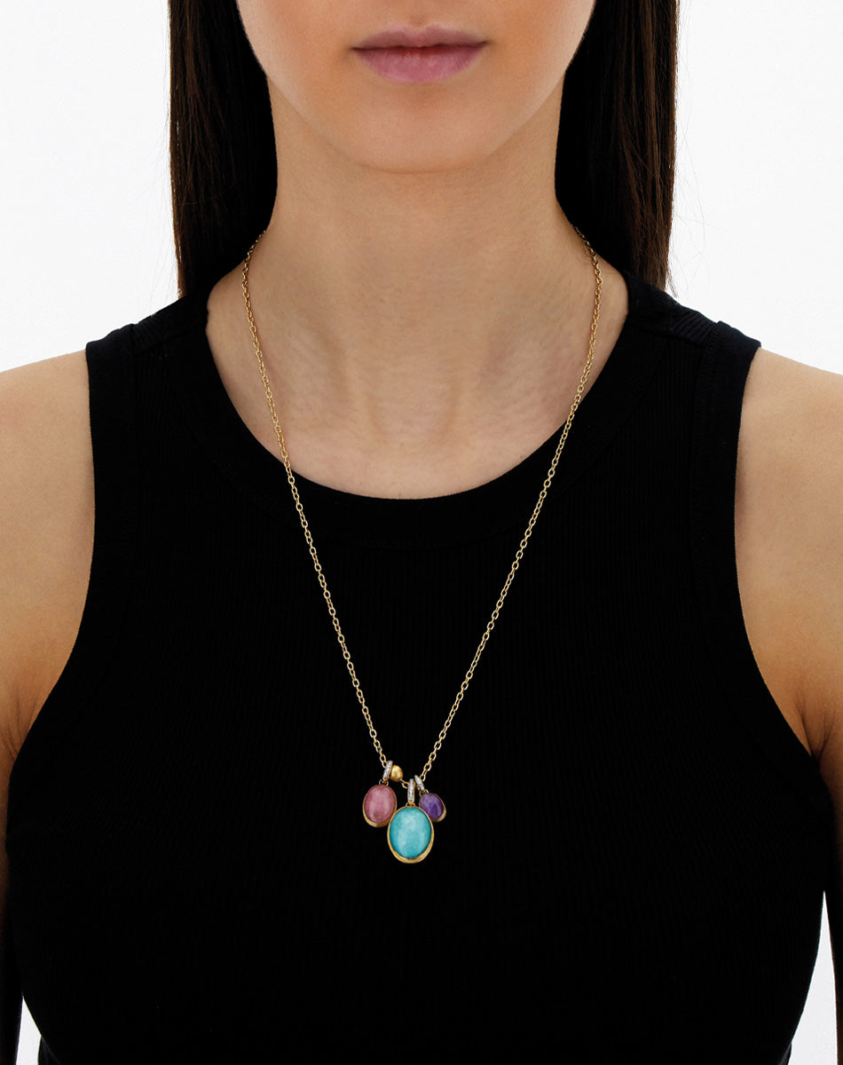 "Boules" Anice charm in hand-engraved gold, diamonds, amazonite, and mother-of-pearl (large)