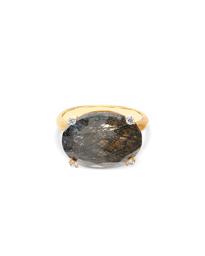 "ipanema" grey rutilated quartz, diamonds and 18kt gold ring (large)