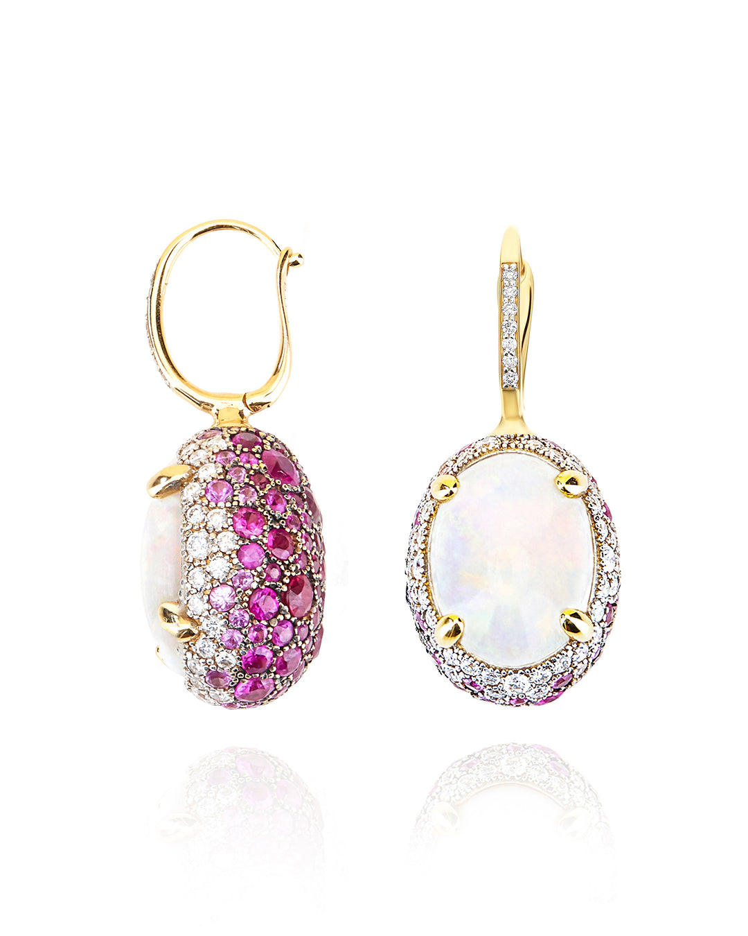 Buy Earrings in white and pink rubies and sapphires.